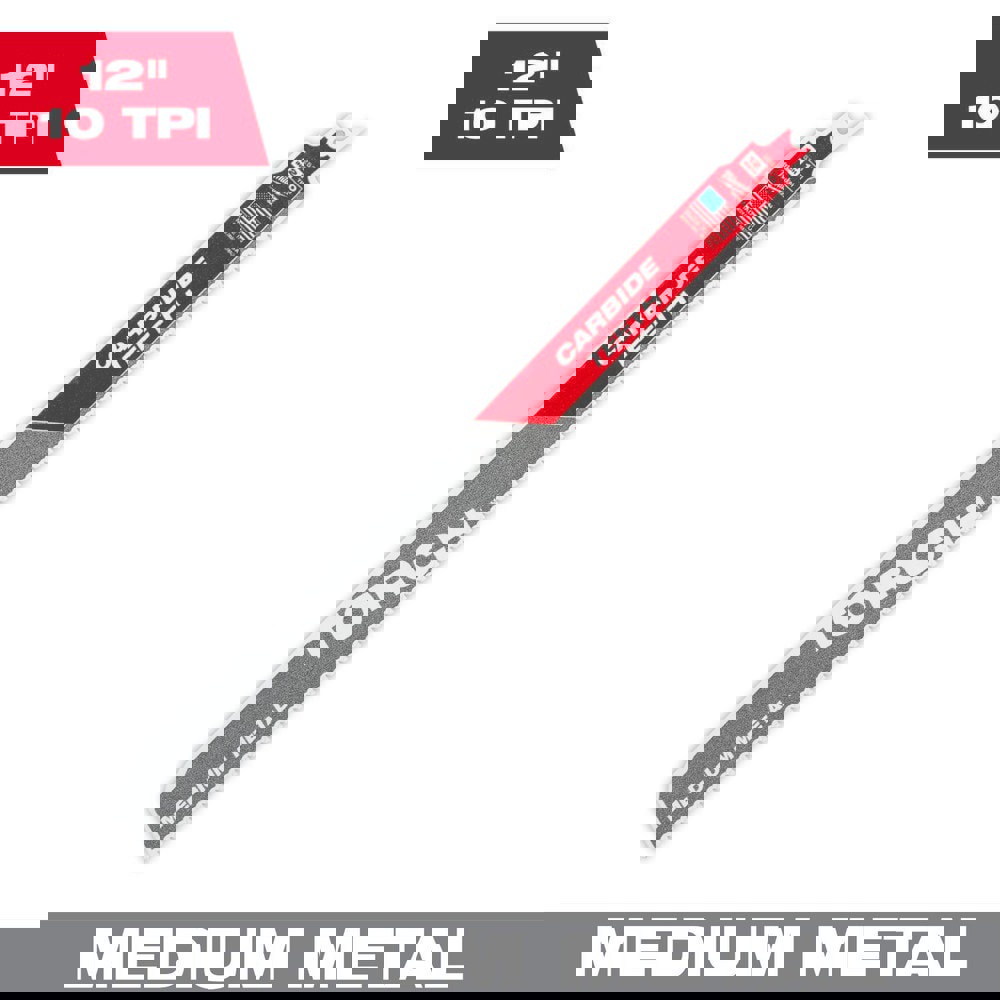 Reciprocating Saw Blades; Blade Material: Carbide ; Blade Length (Inch): 12 ; Blade Width (Inch): 1 ; Teeth Per Inch: 10 ; Blade Thickness (Decimal Inch): 0.0500 ; Profile Shape: Straight